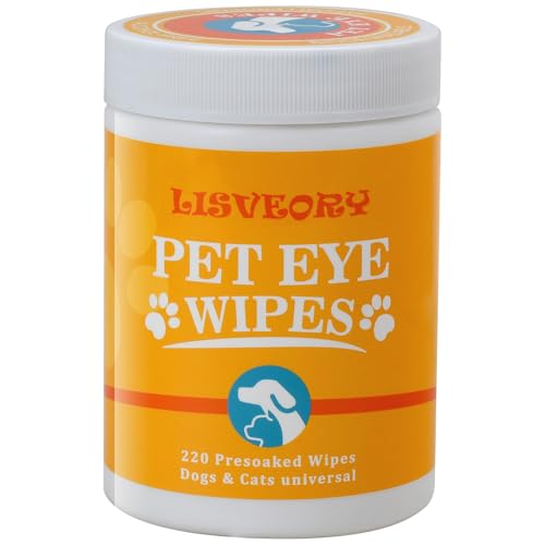 Lisveory 220 Dog Eye Wipes Biodegradable textured pre-soaked Dog Wipes - Hypoallergenic Cleaning For Dogs and Cats - Jojoba Oi Remove Tear Stains Dog Eye Crust & Eye Discharge