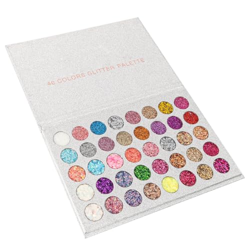 Nicear Paleta de sombras de ojos con purpurina de 40 colores, resistente al agua y con alta pigmentación, estuche de metal de 15 x 10 x 6 cm para fiestas y festivales