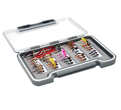 Outdoor Planet Sahne Trocken-Fliegen, Fliegen, Nymphe und Streamer Fliegen Köder assotment + Wasserdicht Fly Box für Fliegenfischen Fliegen, 45 Essential Nymphs + Slim Waterproof Box Cover