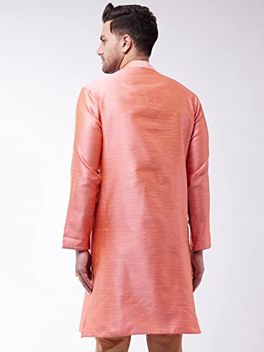 Image of VASTRAMAY VM Mens Silk Blend Kurta - Timeless Elegance for Festivals & Events | Banarasi Cotton with Silk Dobby Jacquard Mandarin Collar Full Sleeves Kurta with a Contrast Piping
