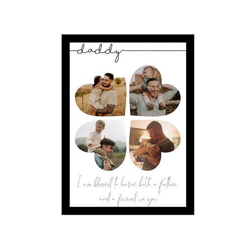 Image of Customized Fathers Day Gift for your DAD with 4 Photo Collage print, DAD Gifts Photo Frame with Photo Upload for Fathers Birthday, Parents (9.2x12.6 Inch)