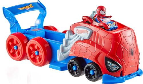 Lanceur Hot Wheels Spider-Man et grand camion de transport pour véhicule RacerVerse