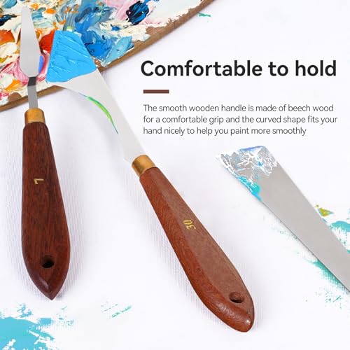 Image of Palette Knife Set Stainless Steel Spatula palette knife for oil painting acrylic painting, Lightwish Painting Knife with Wood Handle for Artist Painting supplies (3)