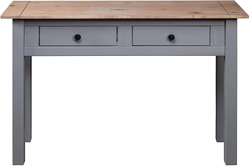 Miniatura 4 de vidaXL Mesa consola de madera de pino macizo gris, estilo escandinavo, mesa de entrada con cajones, detalles de madera natural, gama Panamá