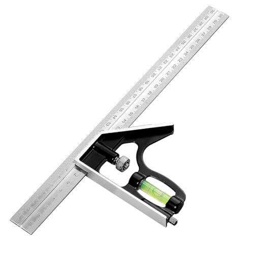 12 Inch 300mm Combination Square Stainless Steel Ruler with Bubble Level 45 and 90 Degree Angle Measuring Tool for Woodworking Engineering and Carpentry
