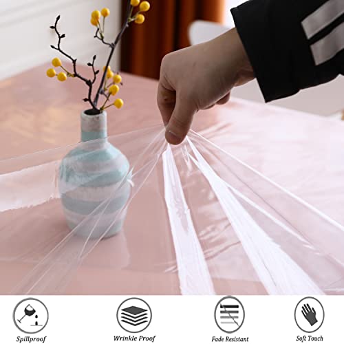 Clear Fitted Vinyl Tablecloth Round Waterproof Oilcloth Pvc Table Cover Elastic Edge Design Wipeable Plastic Table Cloth Protector For Dining Tabletop (Round Fits Table Up 45"-56" Diameter) #TOP5
