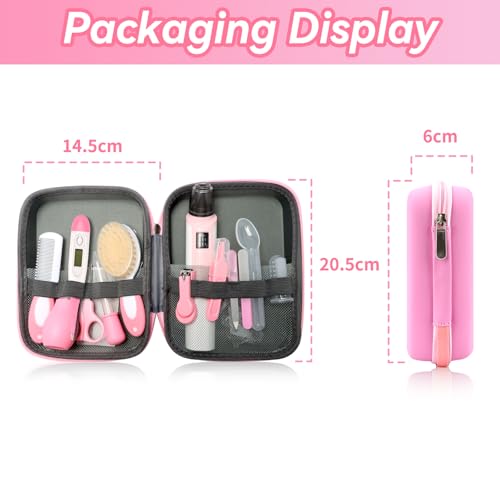 Baby Grooming Kit, Infant Safety Care Set with Baby Nose Aspirator,Baby Hair Brush Comb Nail Clipper Nasal Aspirator,Baby Essentials Kit for Newborn Girls Boys (17 Pc Pink Kit)