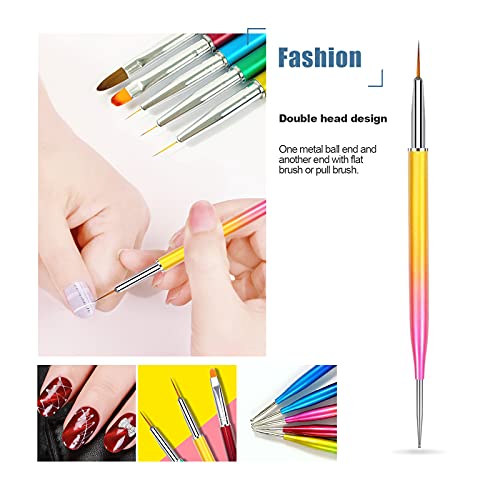 Hanyousheng Nagelkunst Pinsel Set,5 Pcs Nageldesign Pinsel, Double Ended Nail Art Liner Pinsel, Nail Art Dotting Pen… – Bild 7