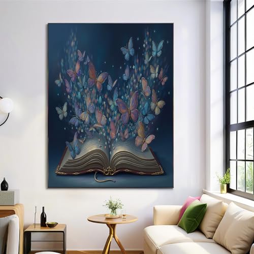 Toile papillon bleu foncé 70x100 cm pour habiller un grand mur vide de salon