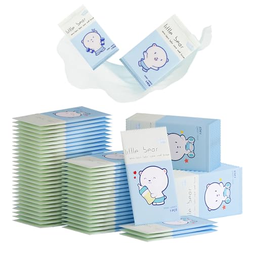 50 Stück Erfrischungstücher Feuchte Waschlappen Einzeln Verpackt Feuchtes Toilettenpapier Feuchttücher Baby mit 99% Purem Wasser Gesäß gesicht und Hände Tücher Unparfümierte Feuchttücher