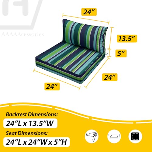 Image of AAAAAcessories Outdoor Seat Cushions for Chairs, Fade-Resistant, Waterproof Patio Furniture Replacement Cushions, 24 inch x 24 inch x 5 inch + 24 inch x 13.5 inch, Set of 2, Stormy Teal Coastal Stripe
