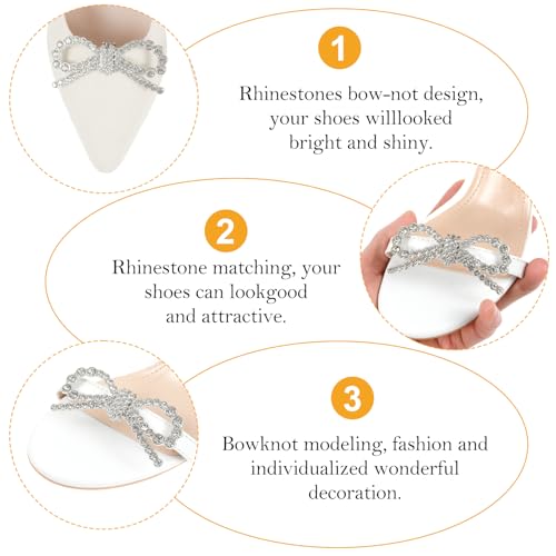 Ymapinc 2 Pcs Shoe Clips for Women Dress Shoes, Silver Rhinestone Bow for Heels, Decorative Charms for Women's Dress Shoes, Heels & Boots, Sparkling Shoe Jewelry with Rhinestones, Bow Designs