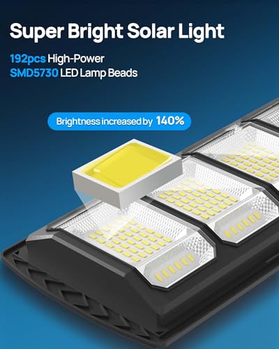 Image of Solar Street Light, 5W Solar Panel, 2600 mAh Battery, 192 LED Beads, Energy Saving, Remote Control (4-Pack)