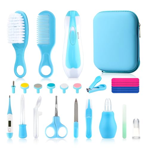 Baby Healthcare and Grooming Kit, Baby Safety Care Set, Baby Electric Nail Trimmer Set Newborn Nursery Health Care Set for Newborn Infant Toddlers Baby Boys Girls Kids (Blue-26 Kits)
