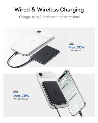 Image of Baseus Picogo Power Bank, 0.3 inch Ultra Slim 5000mAh MagSafe Battery Pack, Upgraded CCC Certified and Polished Alloy Magnetic Portable Charger, Wireless Charger for iPhone 17 /16 /15 /14 /13 /12