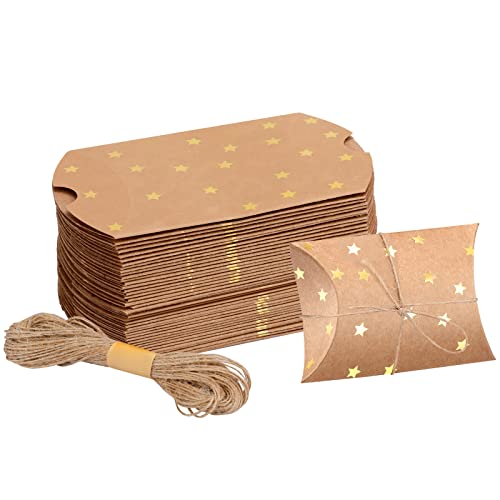 50 piccole scatole regalo, 9 x 6 x 2,5 cm, a forma di stella, vintage, in carta kraft con filo di iuta per matrimoni, feste, Natale