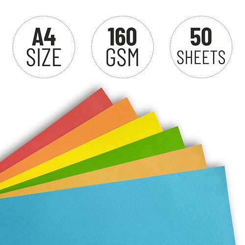 Image of Anupam A4 Basic Colour Loose Paper 160gsm 5 Colors Paper for Arts, Crafts, Quilling, Origami (50 Sheet)