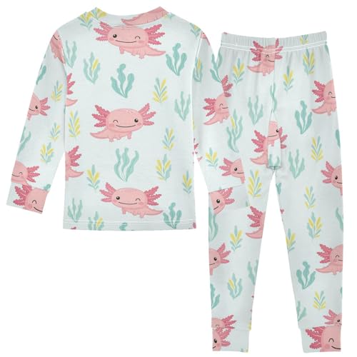 Pajama Sets Long Sleeve Axolotl Plants on Blue Soft Comfy Sleepwear 2 Piece PJS 3-8T3