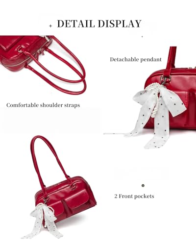 Image of Y2K Shoulder Purses for Women Trendy - PU Leather Retro Boston Handbag, Lightweight and Versatile for Work and Travel