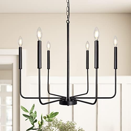 ANKYLHUA Black Chandelier 6 Light Farmhouse Chandelier Ceiling Lights Fixtures Industrial Iron Chandeliers for Dining Room, Living Room, Kitchen Island, Foyer