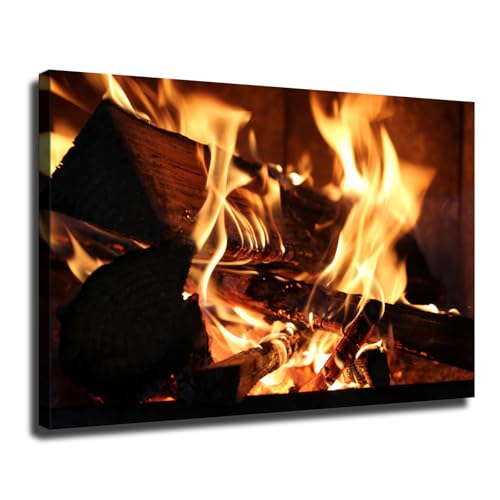 Fire Burning Wood Warm Winter Fireplace Poster on Canvas Art
