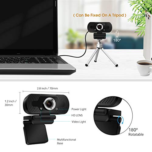 Webcam DEATTI con microfono, webcam Full HD 1080P USB per PC, laptop, Mac, Plug and Play, messa a fuoco automatica e grandangolo per YouTube, videochiamate, apprendimento, videogiochi