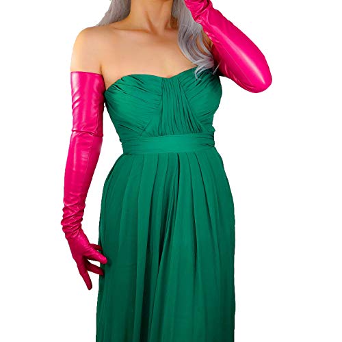 DooWay Women's Fashion Extra Long Leather Gloves Faux Lambskin 28inches for Opera Costume Party Rose