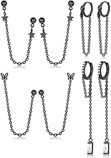 Kakonia 4 Pairs Chain Earrings Set for Women CZ Dangle Earrings Huggie Wrap Earrings with Chain Double Piercing Tassel Dangle Drop Chain Earrings Small Hoop Earrings With Long Chain Cuff Earrings
