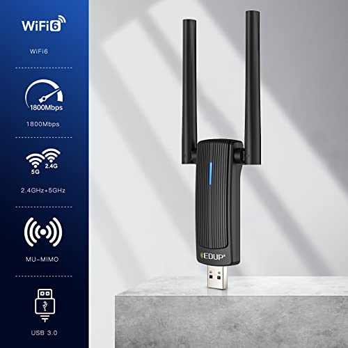 Usb Wifi 6 Adapter For Pc, Ax1800 Usb 3.0 Wifi Dongle Dual Band 5Ghz/2.4Ghz 802.11Ax Mu-Mimo Wireless Network Adapter For Pc Desktop Laptop Supports Windows 11/10/7 + U Disc Driver #TOP5