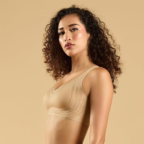 Image of SOIE Women Padded Non Wired Full Coverage Seamless T-Shirt Bra with Mesh Detailing