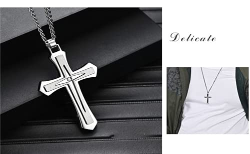 Collier croix en acier inoxydable et titane noir argent JO WISDOM