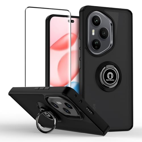QUIETIP Case Compatible with Honor 400 Pro with Screen Protector,TPU + Hard PC Magnetic Ring Car Mount Stand Cover,Black