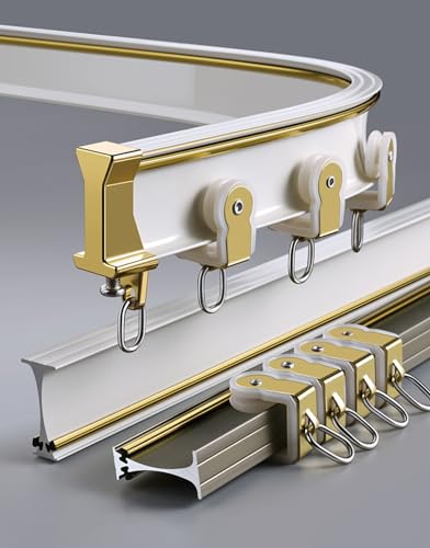 Zakrzywiony aluminiowy zestaw szyn sufitowych, 5 m, bardzo gruba szyna do dzielenia pokoju i ścianki działowej, uchwyt ścienny lub sufitowy, stylowe szampańskie wykończenie do dekoracji domu