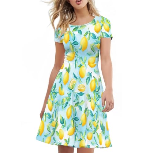 Image of AFPANQZ Womens Casual Summer Lightweight Vintage Dress Short Sleeve Midi Dress Knee-Long Luxury Formal Dress