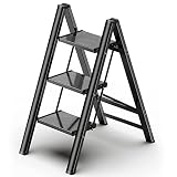 Foldable Step Ladder 3 Stepping Stool-Aluminium Kitchen Step Stools,Folding 330lbs Lightweight Ladde