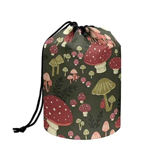 doginthehole Mushroom Cosmetic Bag for Women Portable Makeup Organizer Bag Multifunctional Cosmetic Travel Bag Drawstring Makeup Bags Foldable Barrel Toiletry Bag