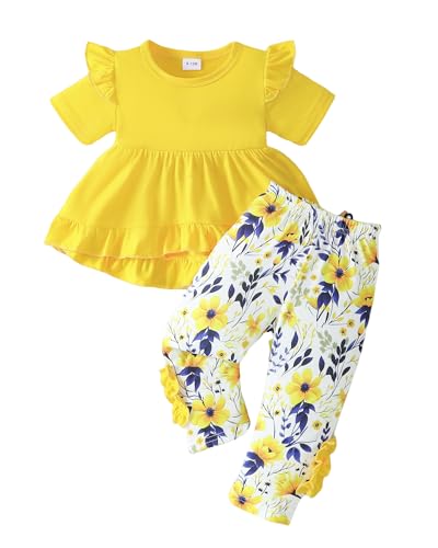 Image of Weebaby Baby Girl Clothes Infant Toddler Girl Clothing Ruffle Shirt High Low Top Floral Allover Pant Little Girls Clothes