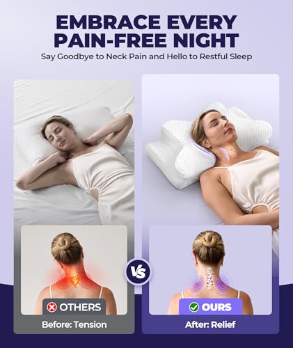 Image of Emircey Clinical-Level Relief Cervical Neck Pillow for Sleeping, Orthopedic Contour Memory Foam Pillow for Side Sleepers,Cooling Reading Pillow Neck Relief, Ergonomic Back Stomach Sleepers,Light Grey