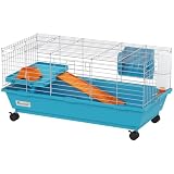 PawHut Jaula para Animales Pequeños Ruedas Jaula Conejo 89x44x43 cm Azul