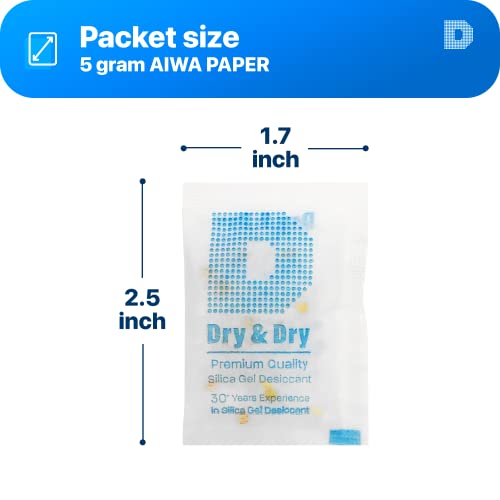 Dry & Dry 5 Gram [60 Packets] Food Safe Silica Gel Orange Indicating(Orange To Dark Green) Mixed Silica Gel Packets - Silica Packets, Desiccant Packs, Silica Gel, Moisture Absorbers #TOP5