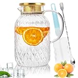 Glass Pitcher,68 oz / 2 Liter Glass Pitcher with Lid,Iced Tea Pitcher,Glass Water Pitcher,1.76qt Drink Pitcher with Lid,Glass Water Jug