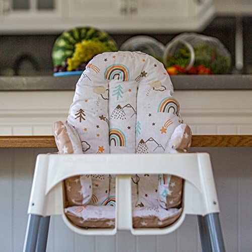 Image of Cushion - Washable & Reversible One-Piece Cotton Seat Pad for IKEA High Chair Accessories, Compatible with Antilop (Brown Rainbow)