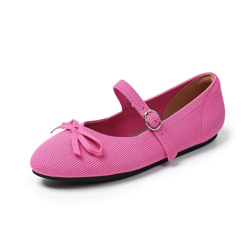 Women's Knit Flats Round Toe Flats with Ankle Strap Washable Comfortable Dressy Mary Jane Flat