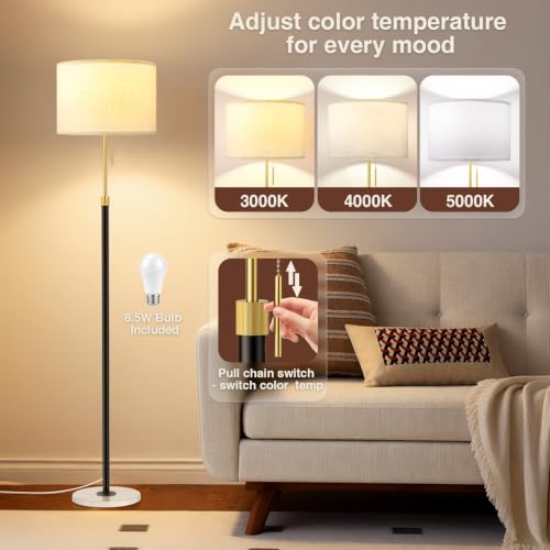 Image of Ambimall Height Adjustable Modern Floor Lamp, Black & White