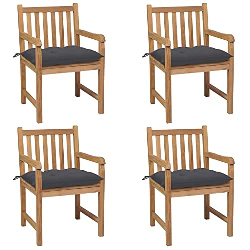 Mokuyary - Juego de 4 sillas de jardín con cojines de color gris antracita teca sólida, silla de terraza para exterior, jardín, piscina, balcón y comedor -B