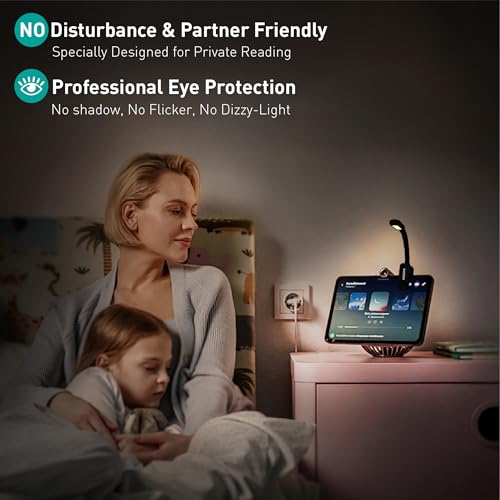 somisgarden Rechargeable Book Light - 9LED Vertical Reading Light w/ 9 Color Temp, Stepless Dimming, 50H Battery, USB-C, Clip & Magnet - Gift for Book Lovers - image 2