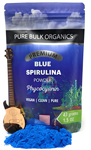 Pure Bulk Organics Blue Spirulina Powder Gorgeous Phycocyanin Food Coloring A Powerful Protein Antioxidant Superfood + Immunity Support > 43 Servings > Includes Collectible Guitar Spoon (1.5 Oz) #TOP20