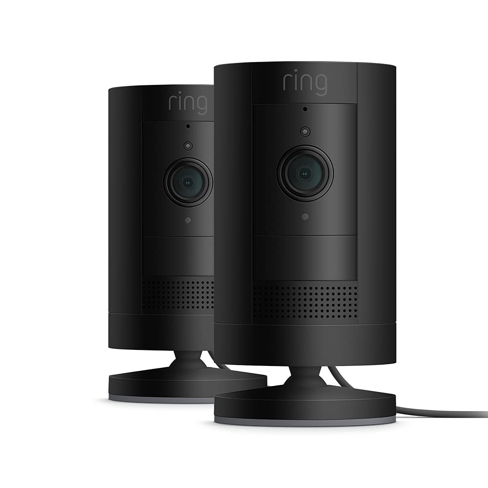 Ring Ring Outdoor Camera Plug-In (Stick Up Cam) | HD outdoor Security Camera with Two-Way Talk, Wifi, Works with Alexa | alternative to CCTV system | 30-day free trial of Ring Home | 2 Cameras
