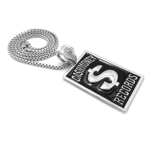 Hip Hop Cash Money Records Pendant Box/Cuban/Rope Chain Necklace XZP111 (30, Silver Box Chain)3
