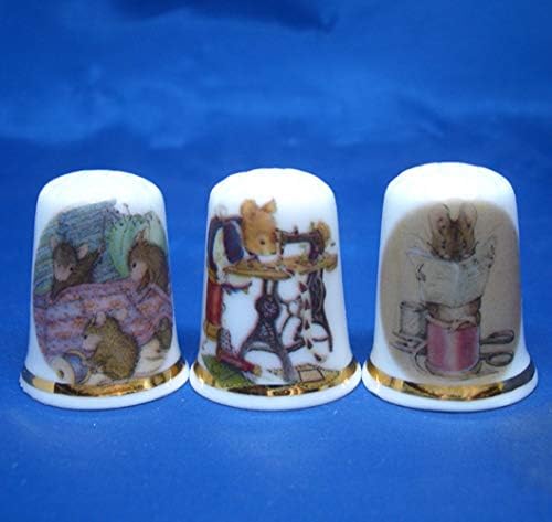Porcelain China Collectable - Set of Three Thimbles - Sewing Mice